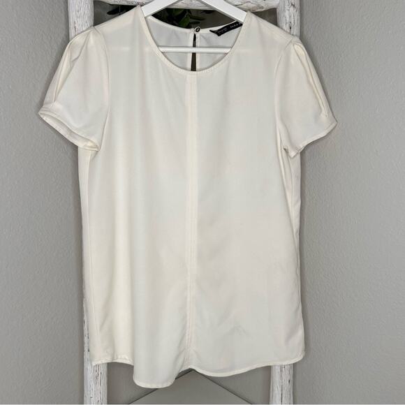 Zara Womens Ivory Short Sleeve Top Blouse Minimalist Basic Career - Picture 1 of 4